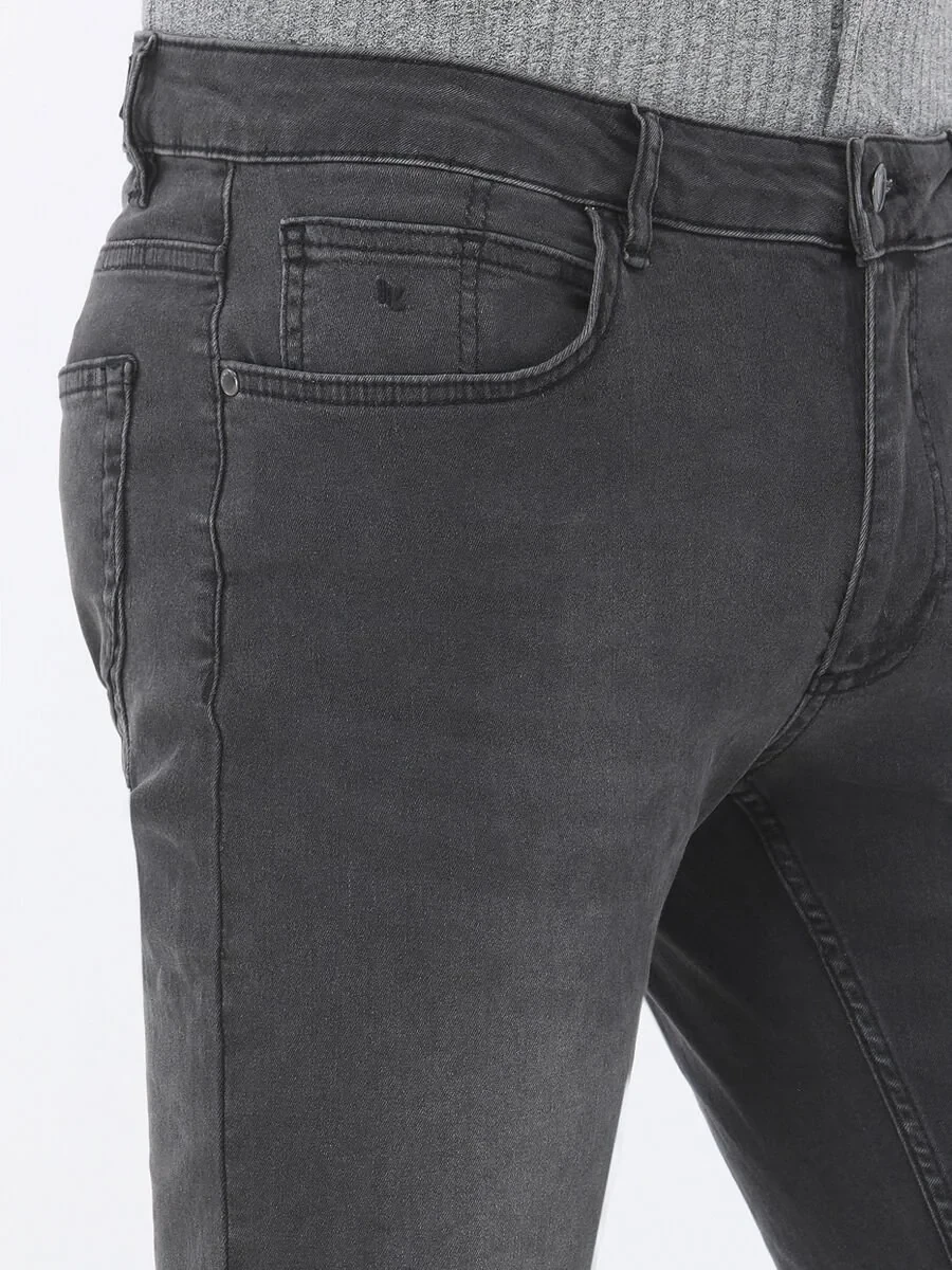 Dark Grey Super Slim Fit Denim Cotton Blended Trousers - 3