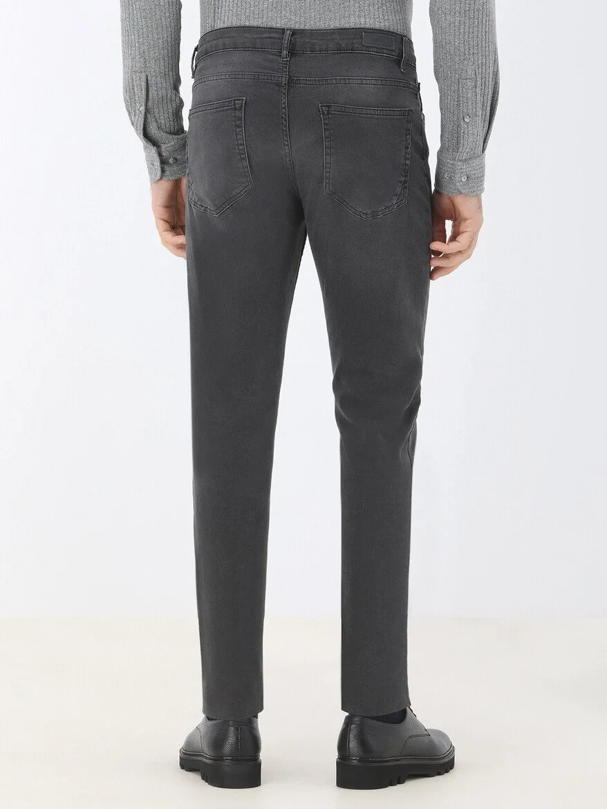 Dark Grey Super Slim Fit Denim Cotton Blended Trousers - 4