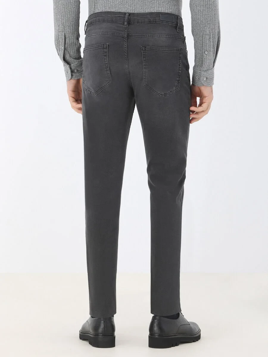 Dark Grey Super Slim Fit Denim Cotton Blended Trousers - 4
