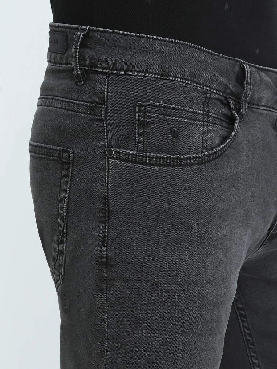 Dark Grey Super Slim Fit Denim Cotton Blended Trousers - 3