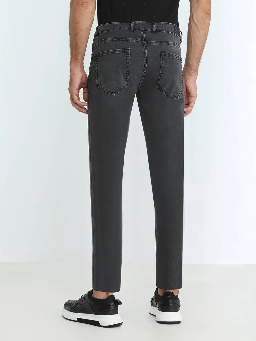 Dark Grey Super Slim Fit Denim Cotton Blended Trousers - 4