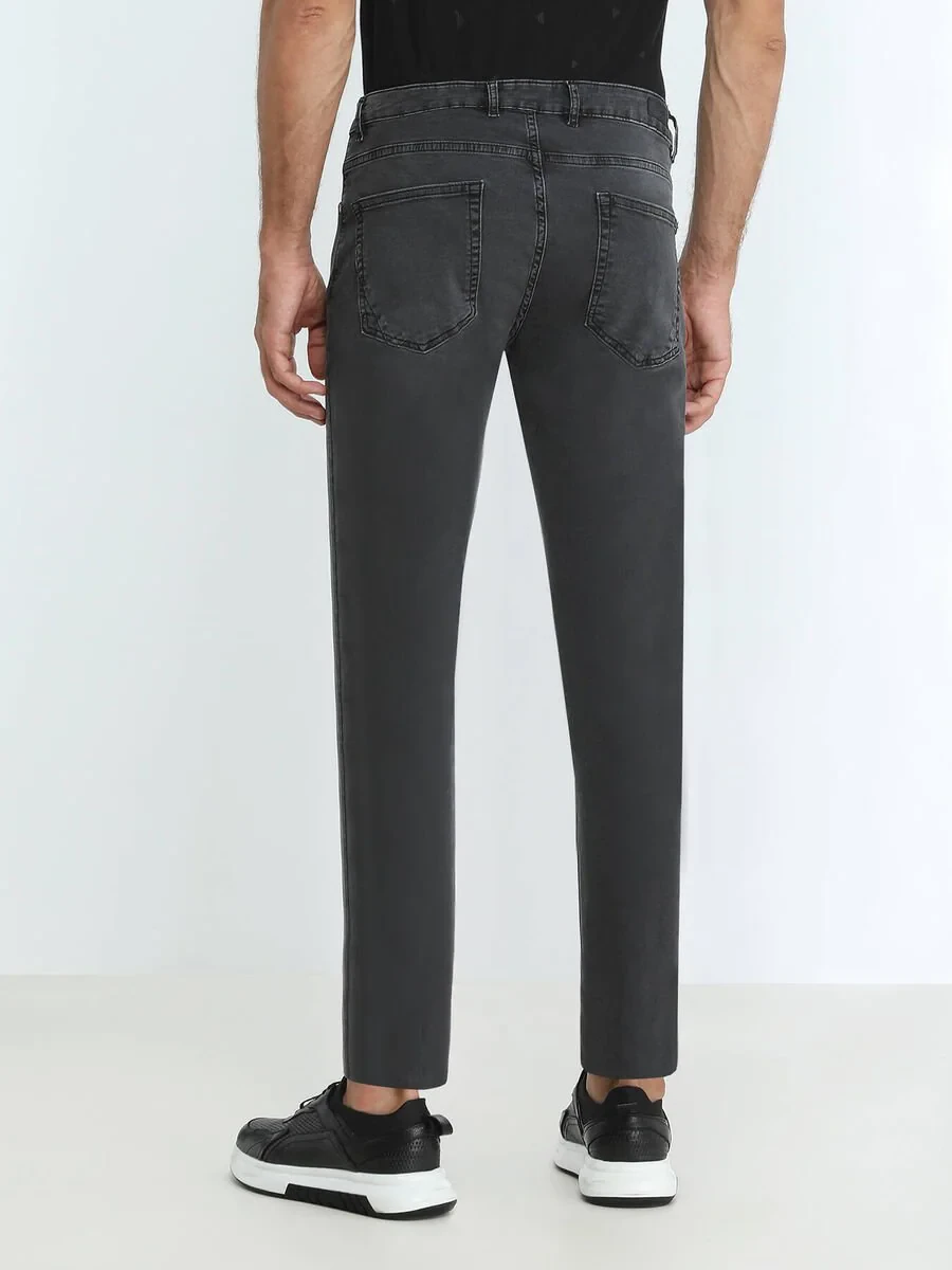 Dark Grey Super Slim Fit Denim Cotton Blended Trousers - 4
