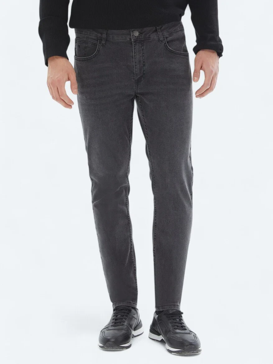 Dark Grey Super Slim Fit Denim Cotton Blended Trousers - 2