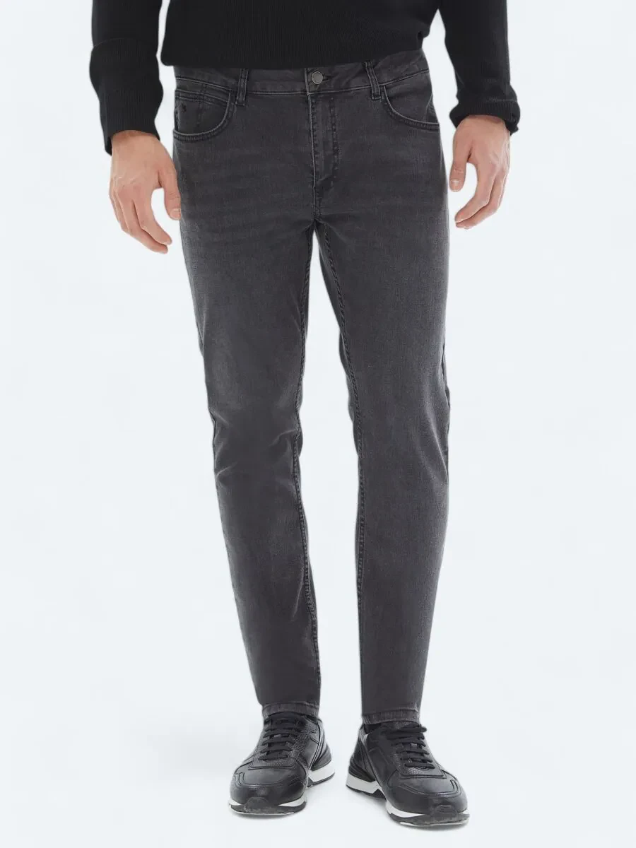 Dark Grey Super Slim Fit Denim Cotton Blended Trousers - 2