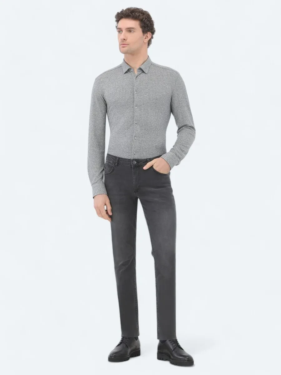 Dark Grey Super Slim Fit Denim Cotton Blended Trousers - 1