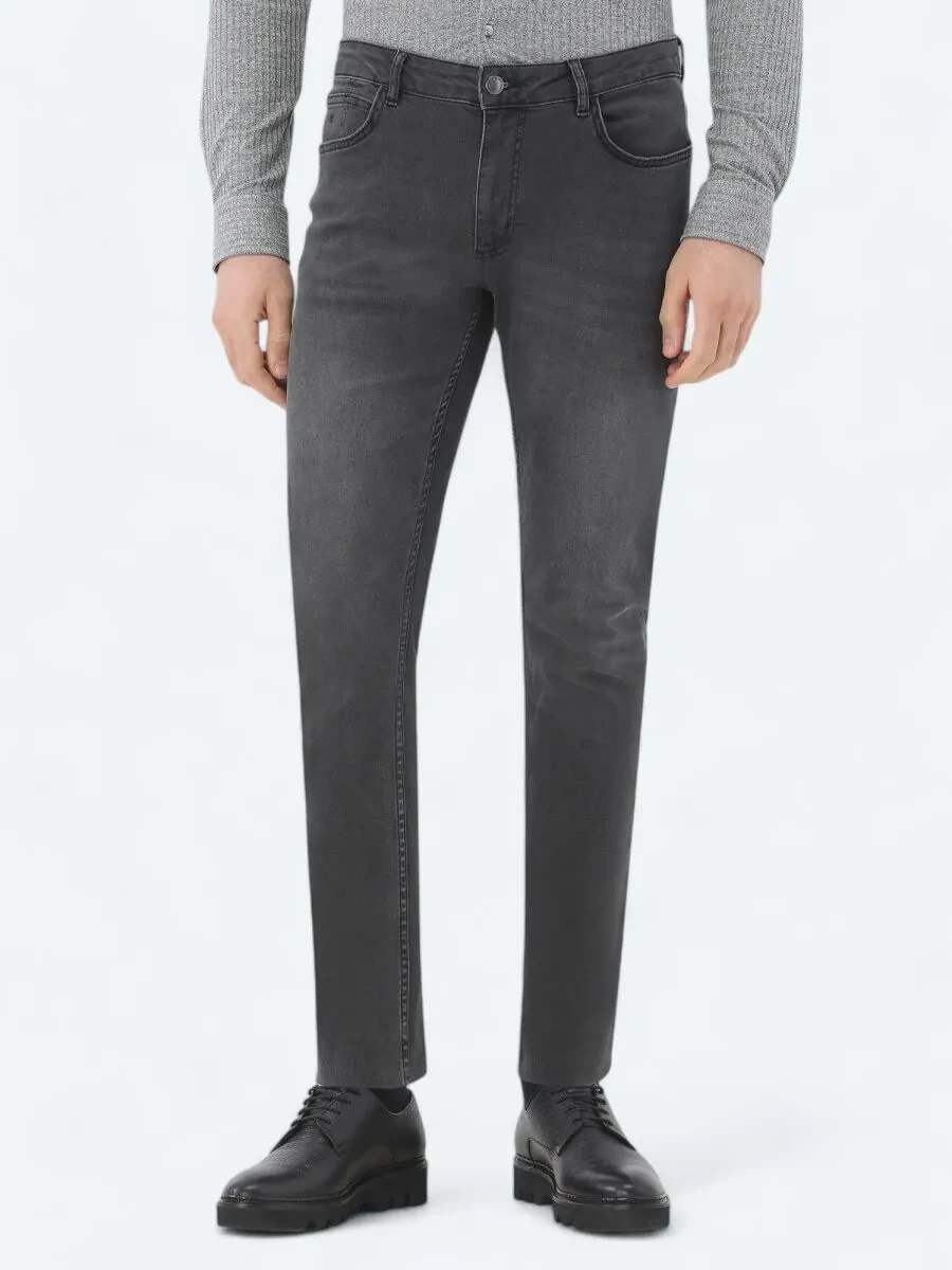 Dark Grey Super Slim Fit Denim Cotton Blended Trousers - 2