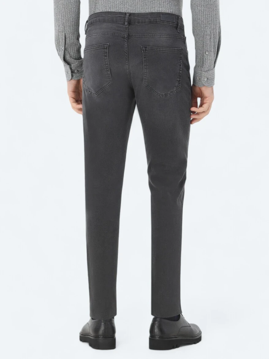 Dark Grey Super Slim Fit Denim Cotton Blended Trousers - 4