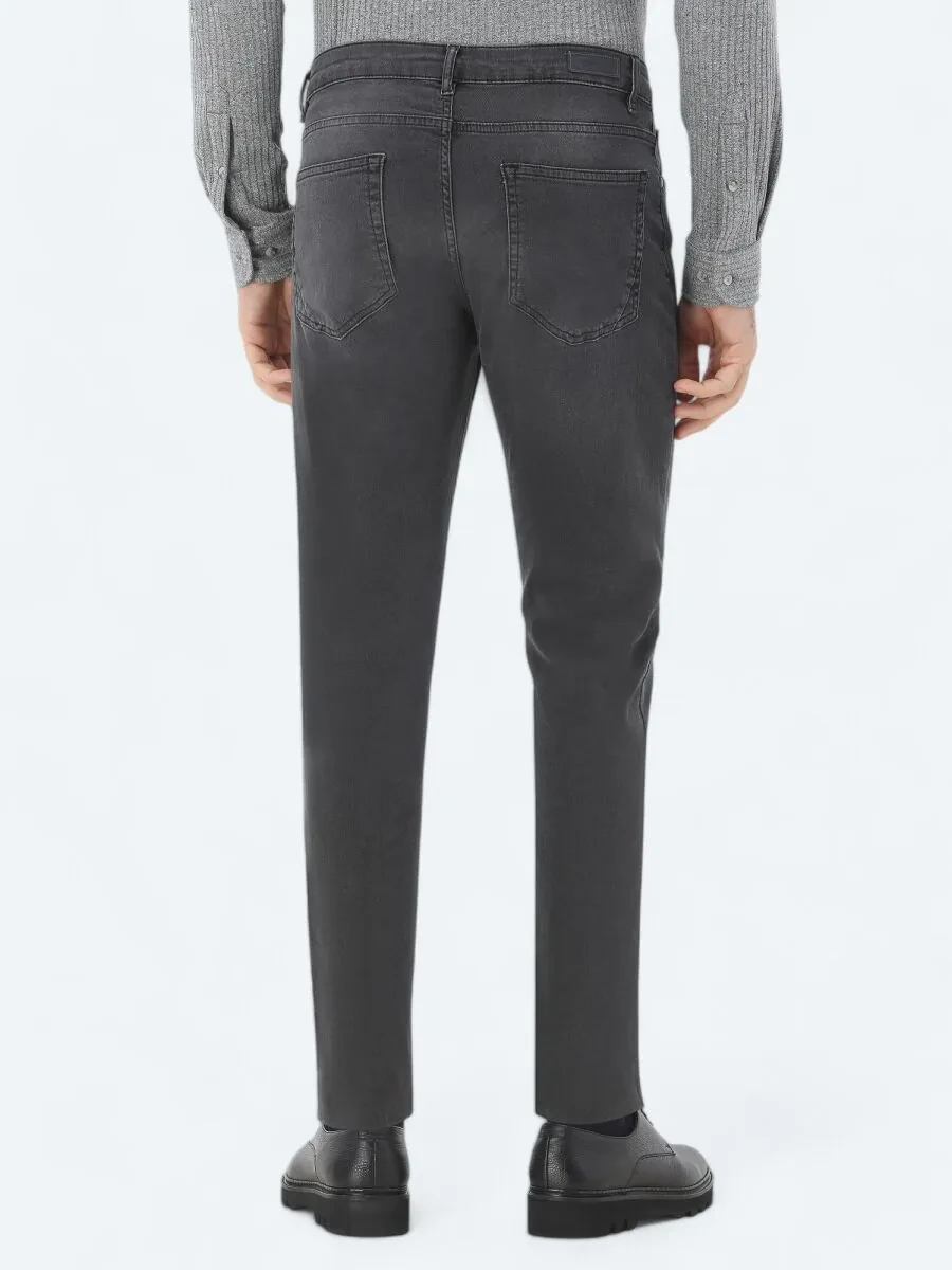 Dark Grey Super Slim Fit Denim Cotton Blended Trousers - 4