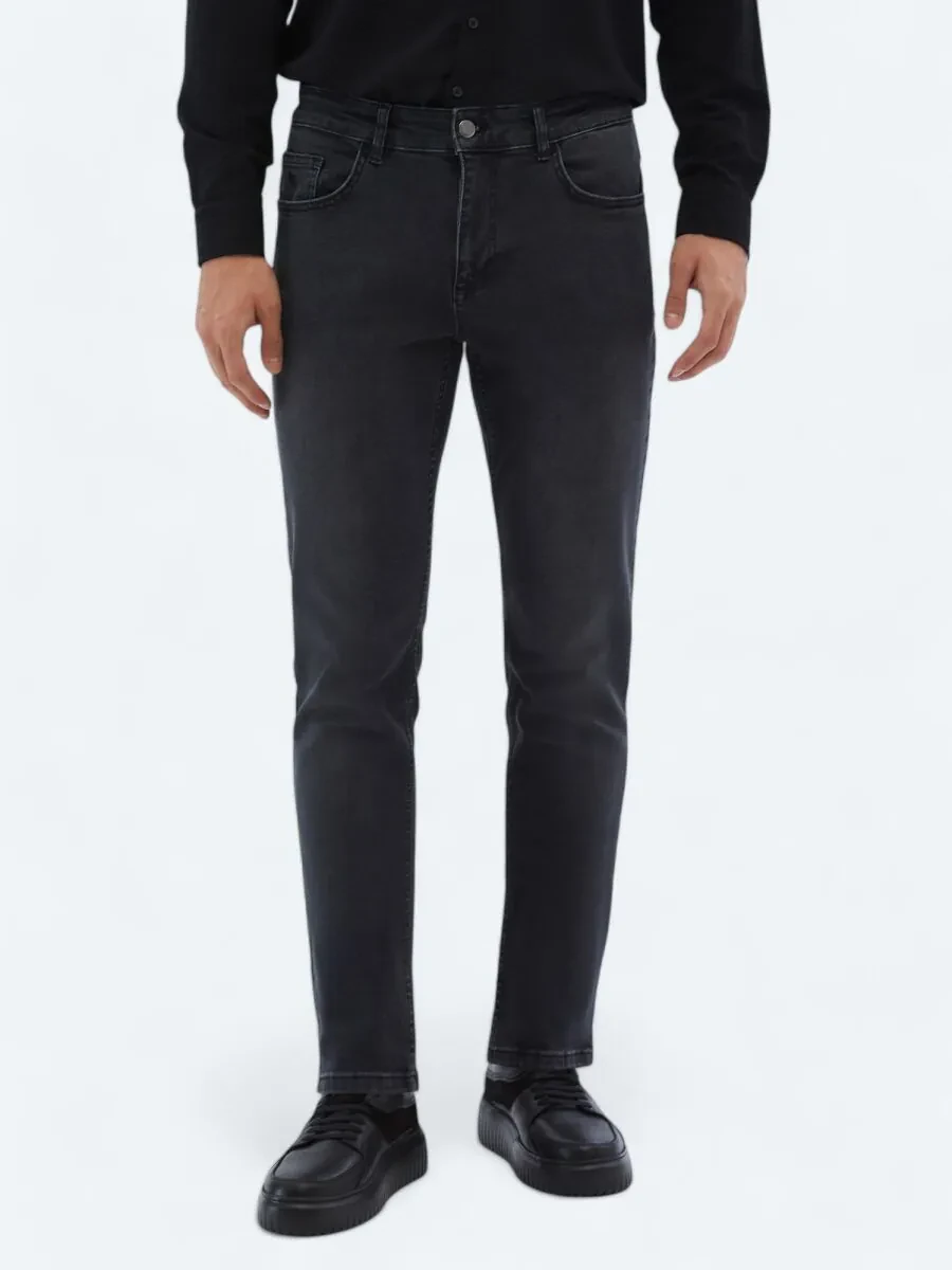 Dark Grey Super Slim Fit Denim Cotton Blended Trousers - 2