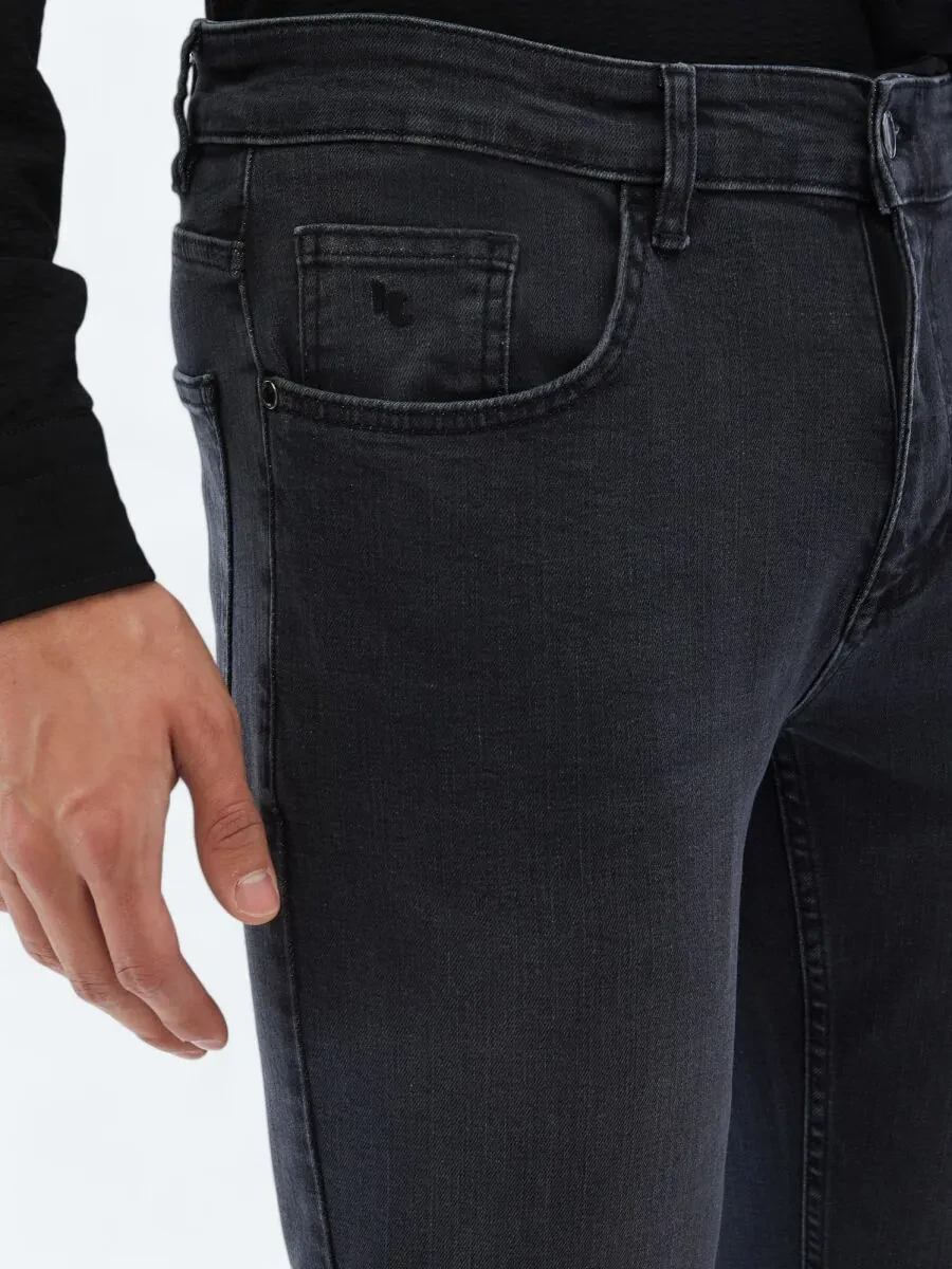 Dark Grey Super Slim Fit Denim Cotton Blended Trousers - 3