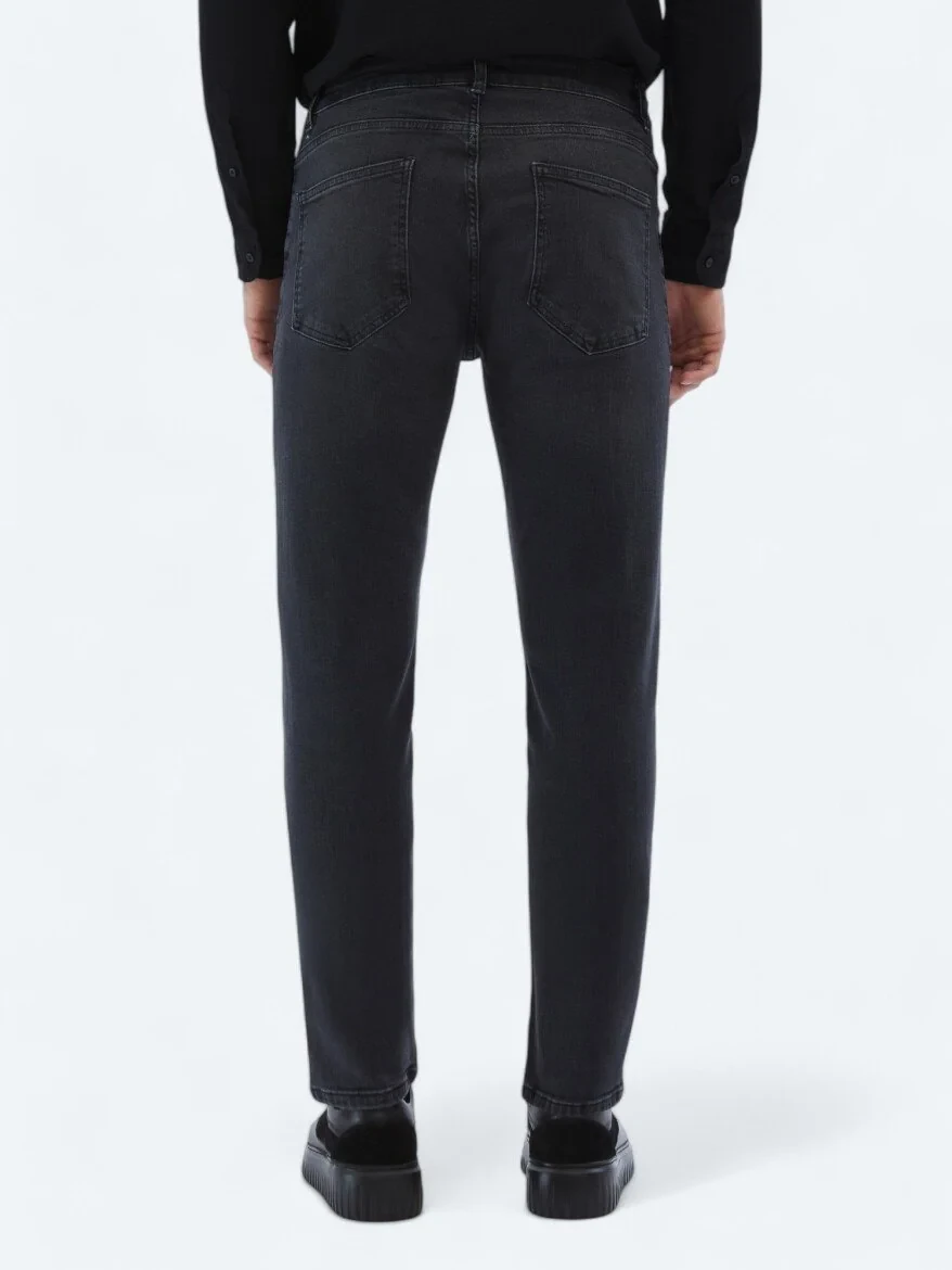 Dark Grey Super Slim Fit Denim Cotton Blended Trousers - 4
