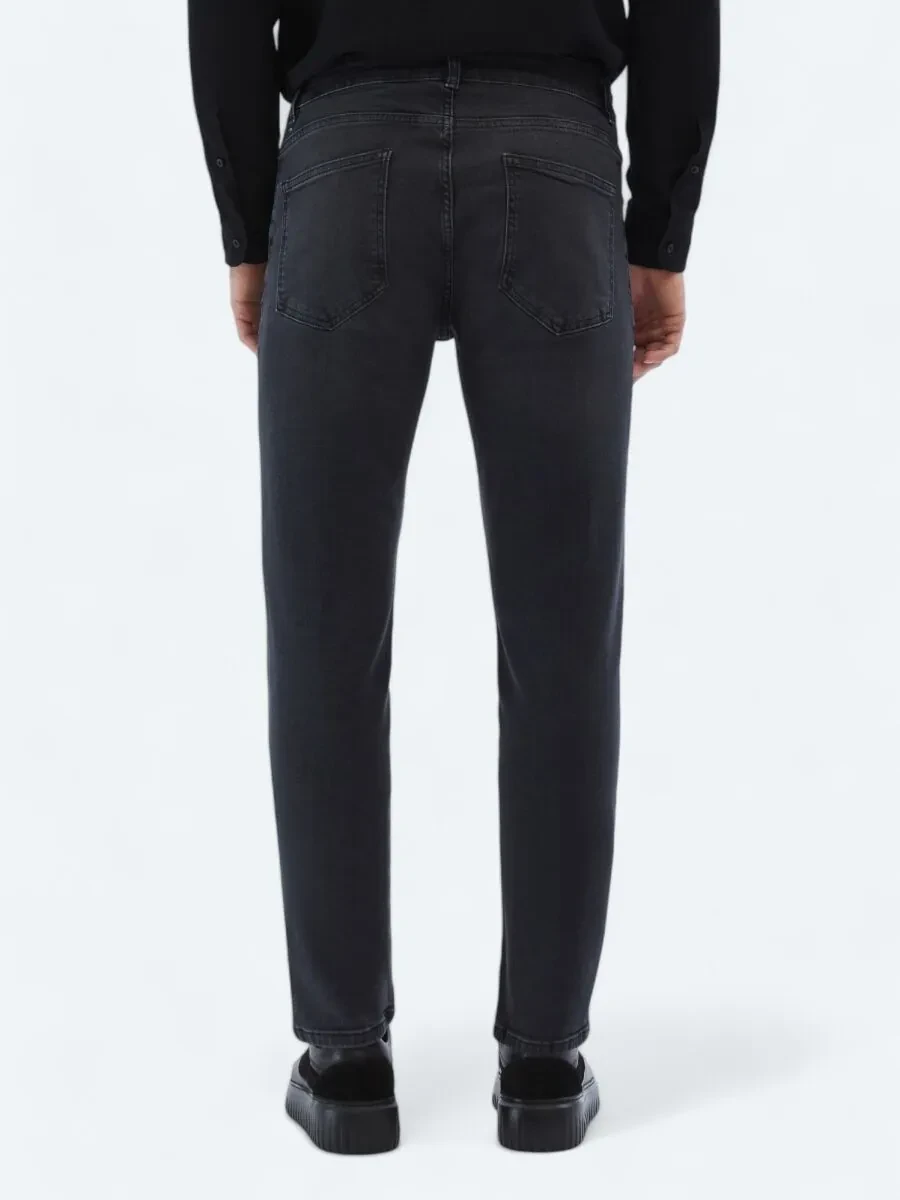 Dark Grey Super Slim Fit Denim Cotton Blended Trousers - 4