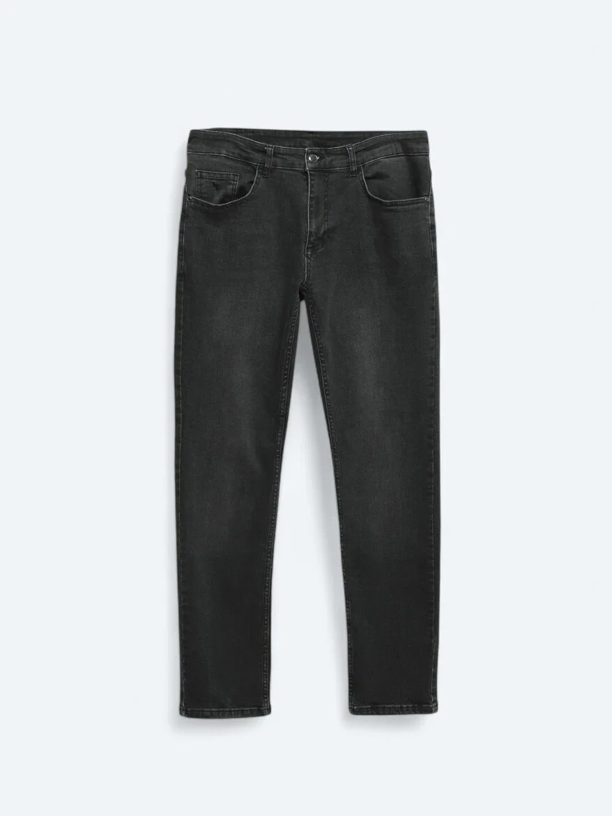 Dark Grey Super Slim Fit Denim Cotton Blended Trousers - 5