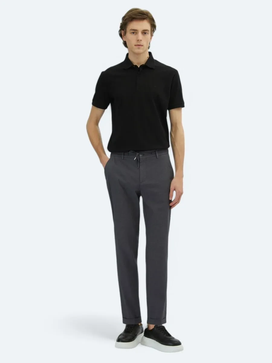Dark Grey Weaving Jogging Fit Casual Cotton Blended Trousers - 1