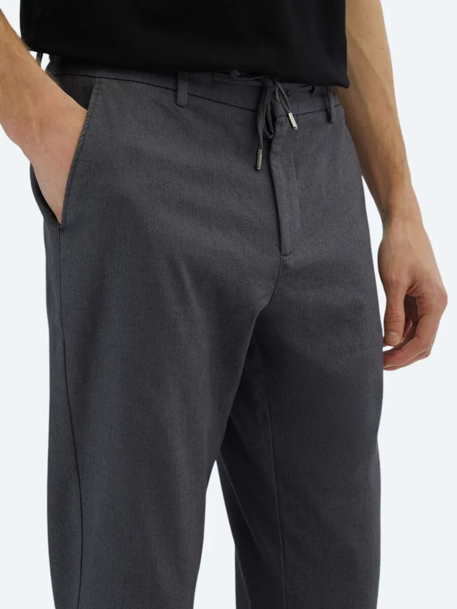 Dark Grey Weaving Jogging Fit Casual Cotton Blended Trousers - 3