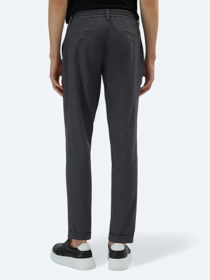 Dark Grey Weaving Jogging Fit Casual Cotton Blended Trousers - 4