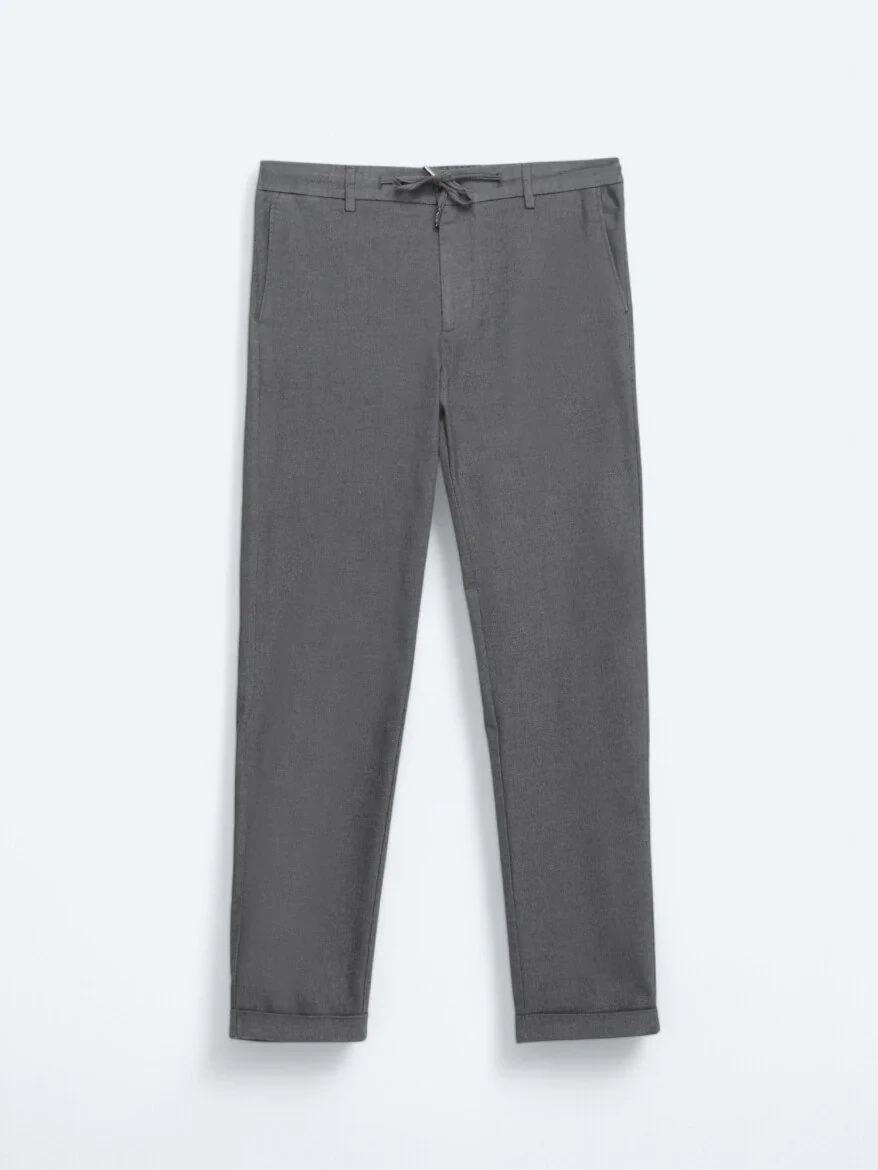 Dark Grey Weaving Jogging Fit Casual Cotton Blended Trousers - 5