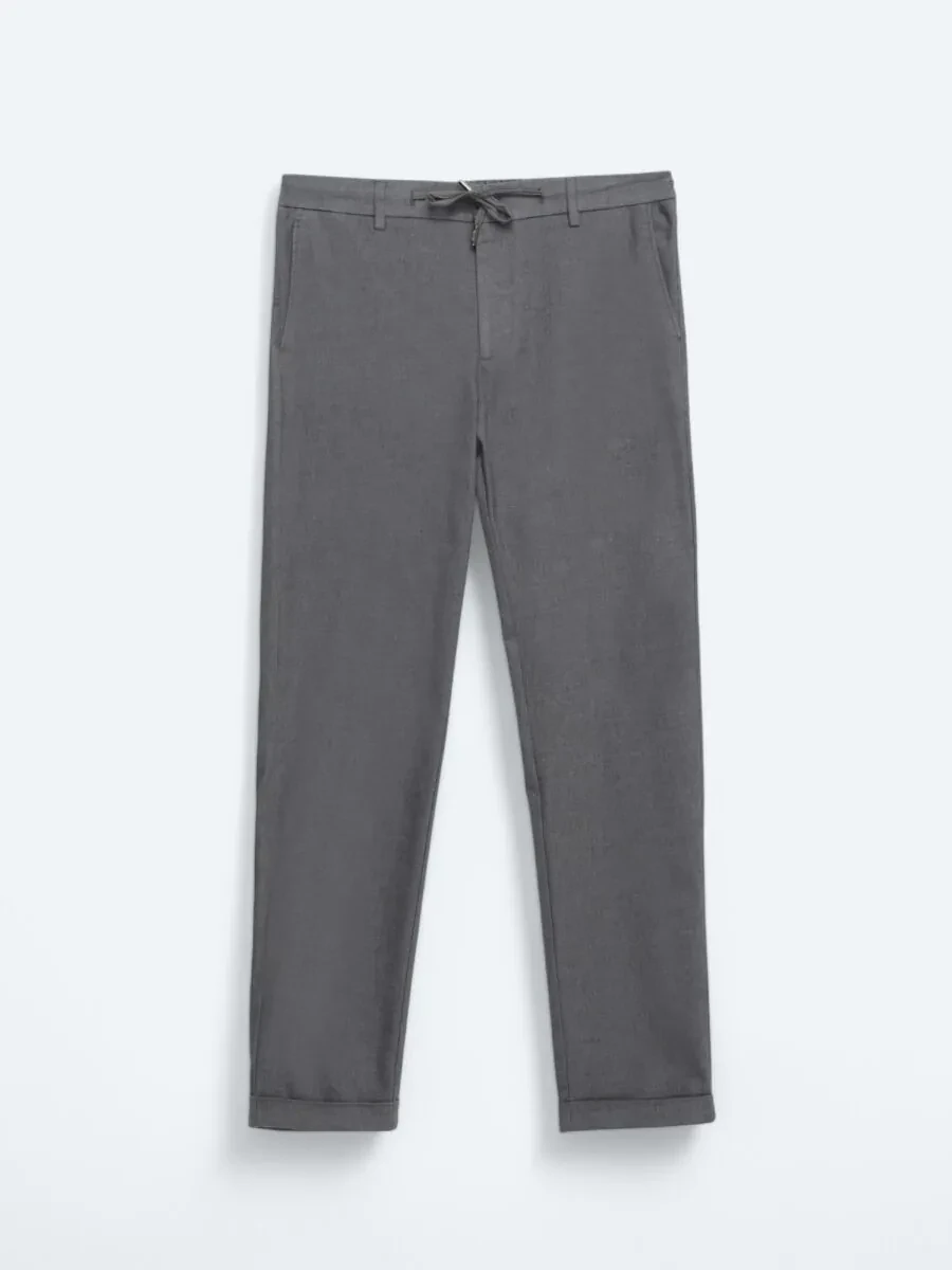 Dark Grey Weaving Jogging Fit Casual Cotton Blended Trousers - 5