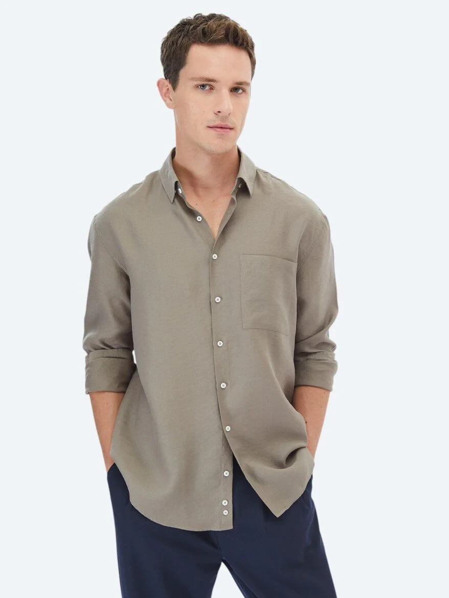 Dark Mink Plain Weaving Casual Shirt - 1