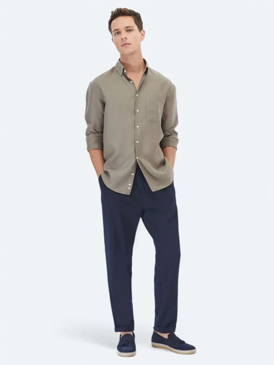 Dark Mink Plain Weaving Casual Shirt - 2