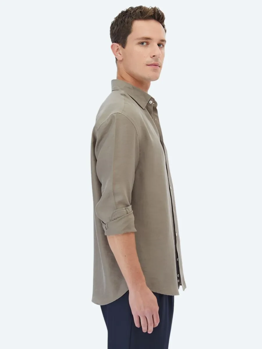 Dark Mink Plain Weaving Casual Shirt - 3