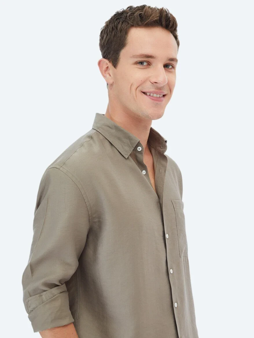 Dark Mink Plain Weaving Casual Shirt 