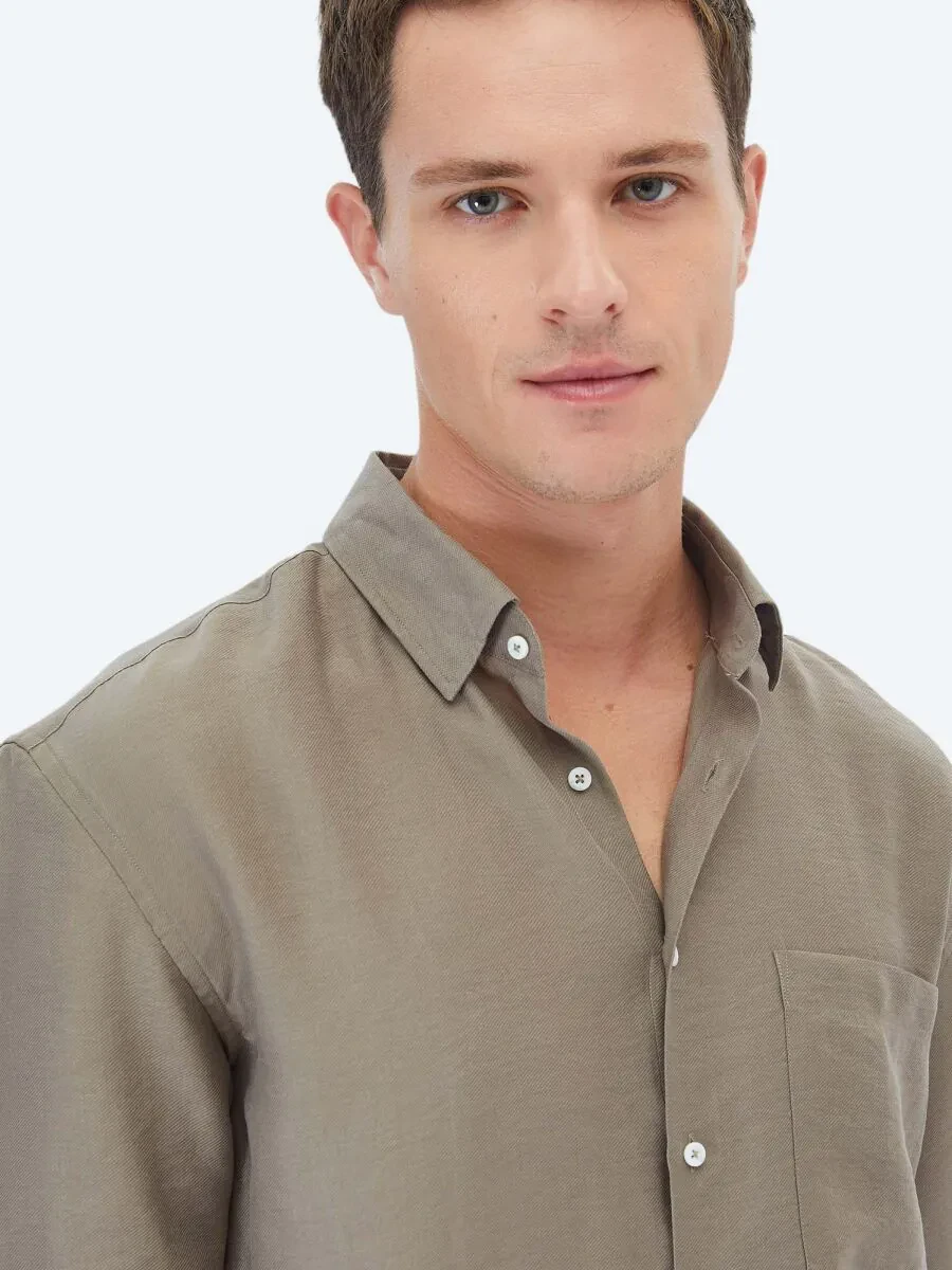 Dark Mink Plain Weaving Casual Shirt - 5
