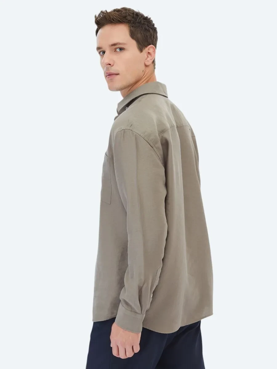 Dark Mink Plain Weaving Casual Shirt - 6