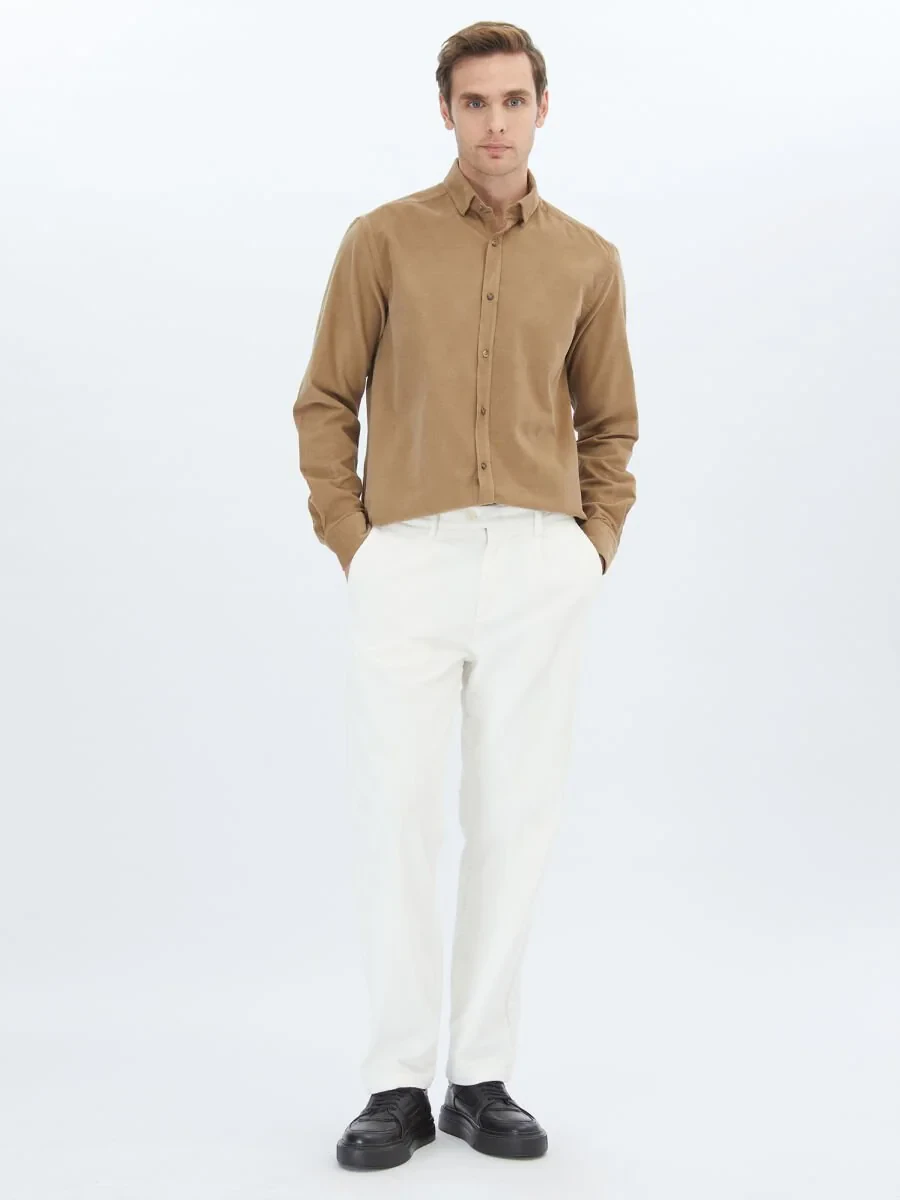 Dark Mink Ribbed Regular Fit Weaving Casual 100% Cotton Shirt - 2