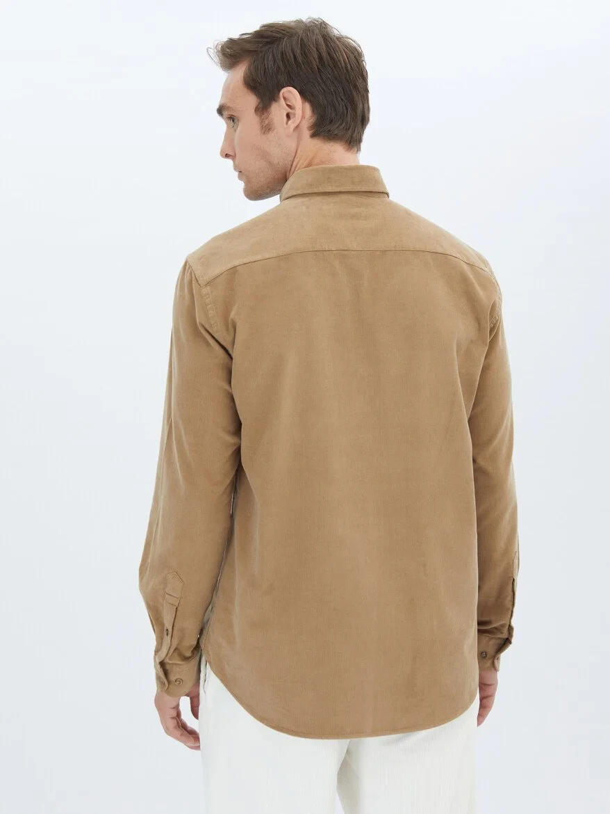 Dark Mink Ribbed Regular Fit Weaving Casual 100% Cotton Shirt - 5