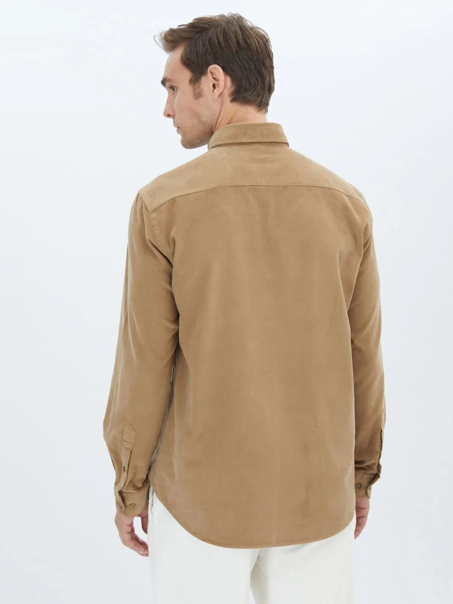 Dark Mink Ribbed Regular Fit Weaving Casual 100% Cotton Shirt - 5