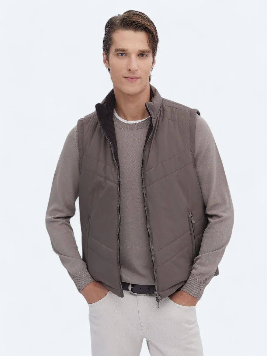 Dark Mink Weaving Puffer Vest - 1