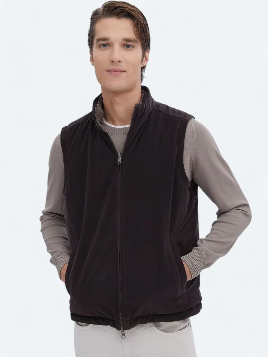 Dark Mink Weaving Puffer Vest - 2