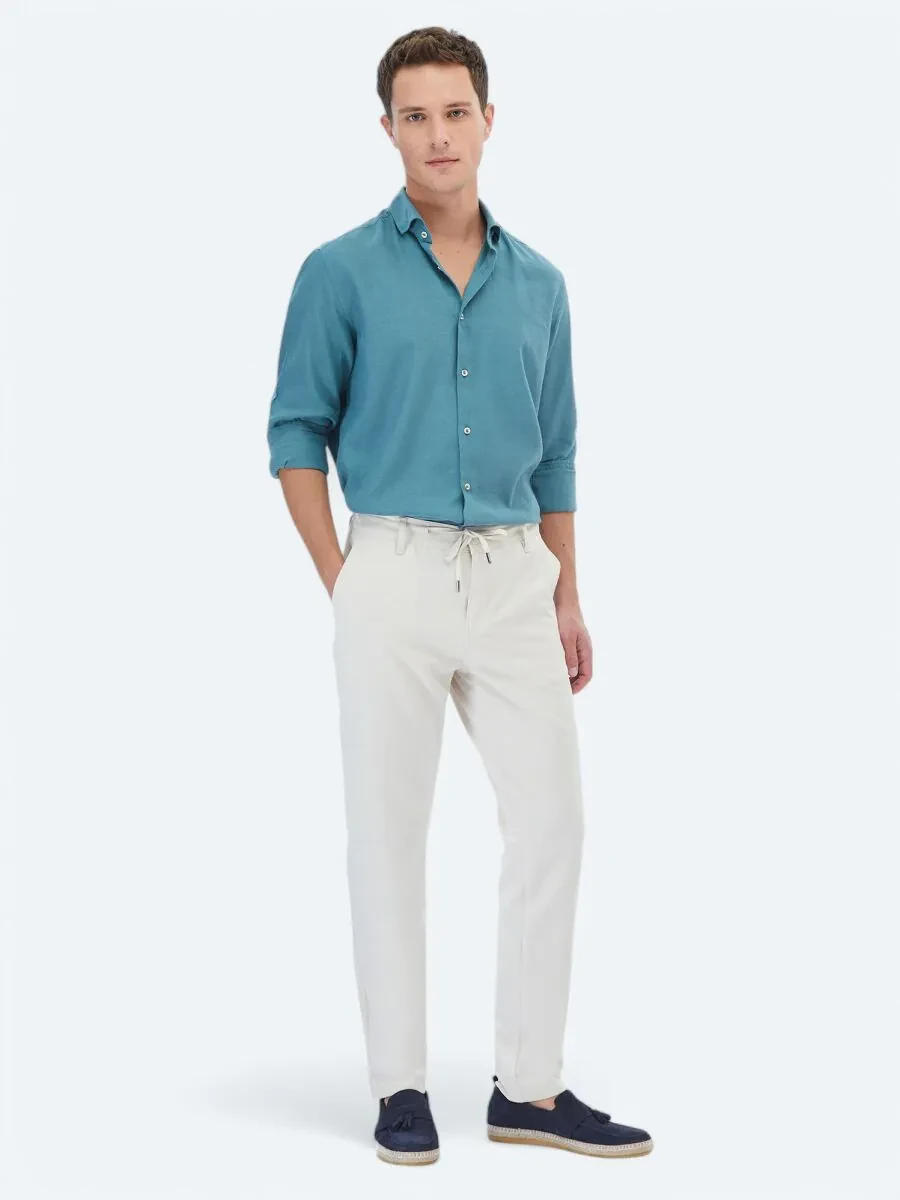 Dark Mint Plain Regular Fit Weaving Casual Cotton Blended Shirt - 2