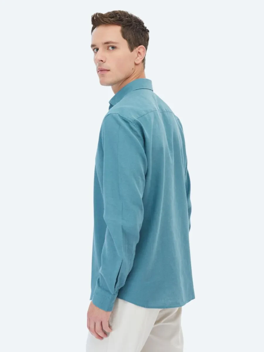 Dark Mint Plain Regular Fit Weaving Casual Cotton Blended Shirt - 6