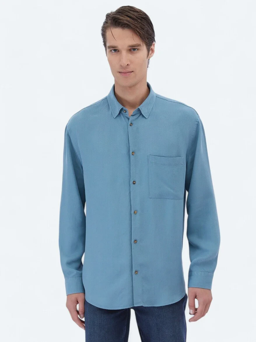 Dark Mint Ribbed Oversize Fit Weaving Casual Shirt - 1
