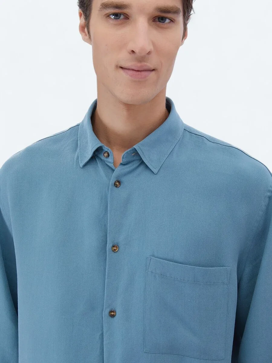 Dark Mint Ribbed Oversize Fit Weaving Casual Shirt - 3
