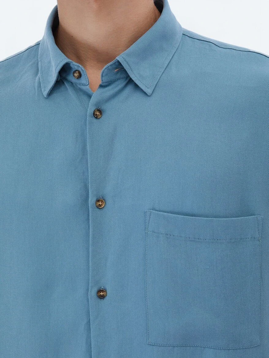 Dark Mint Ribbed Oversize Fit Weaving Casual Shirt - 4