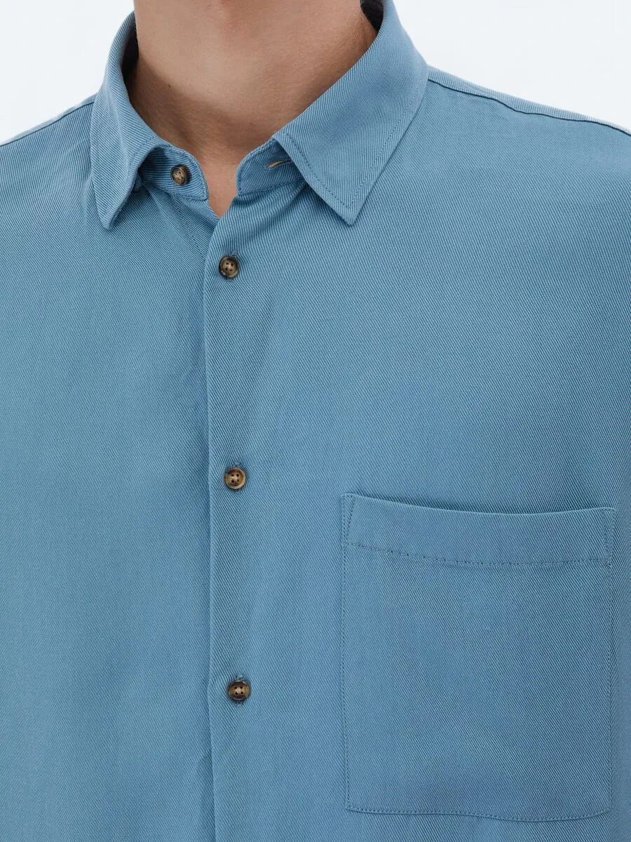 Dark Mint Ribbed Oversize Fit Weaving Casual Shirt - 4