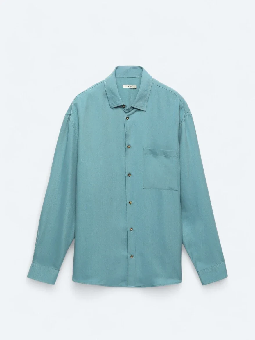 Dark Mint Ribbed Oversize Fit Weaving Casual Shirt - 7