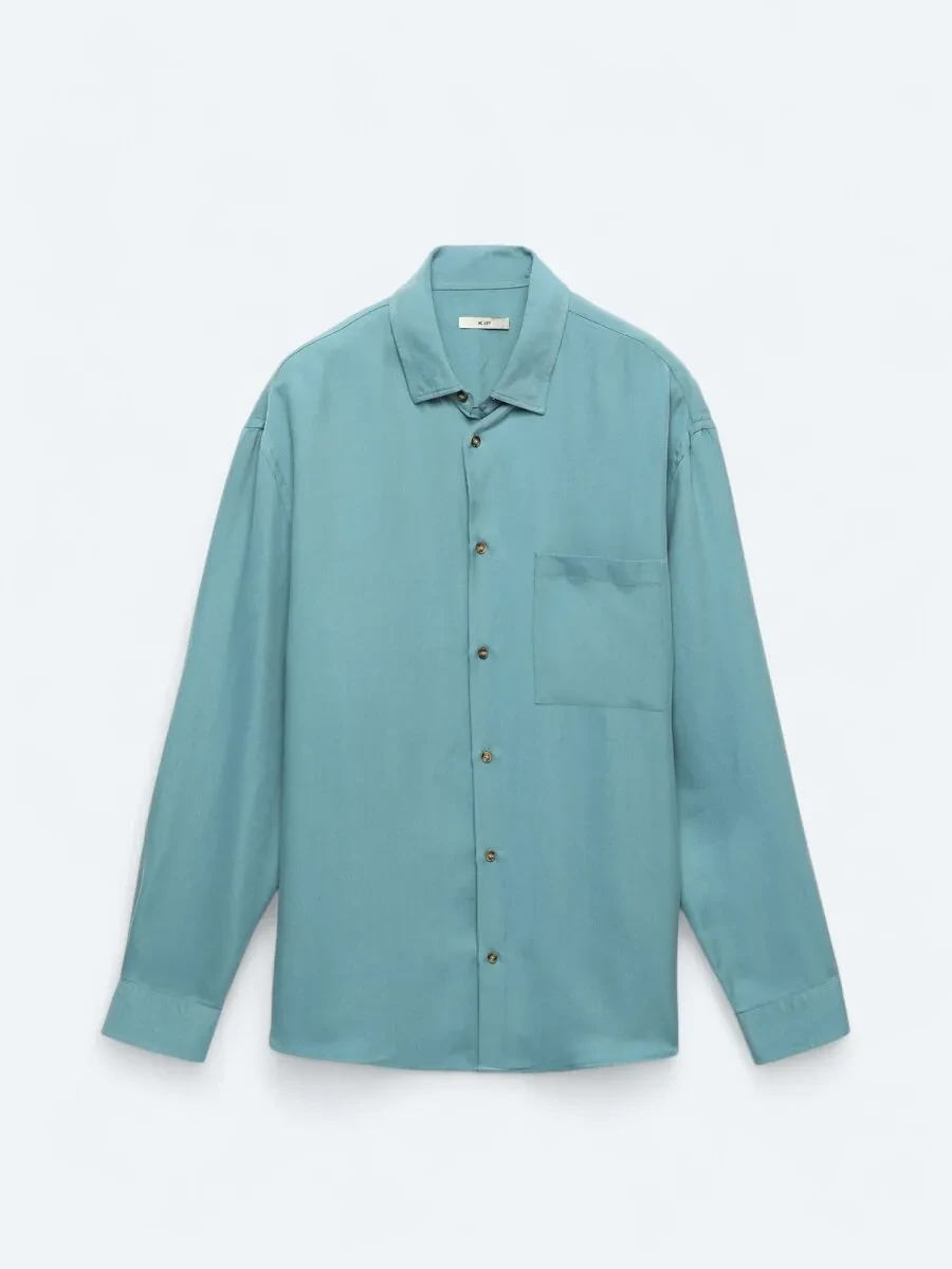 Dark Mint Ribbed Oversize Fit Weaving Casual Shirt - 7