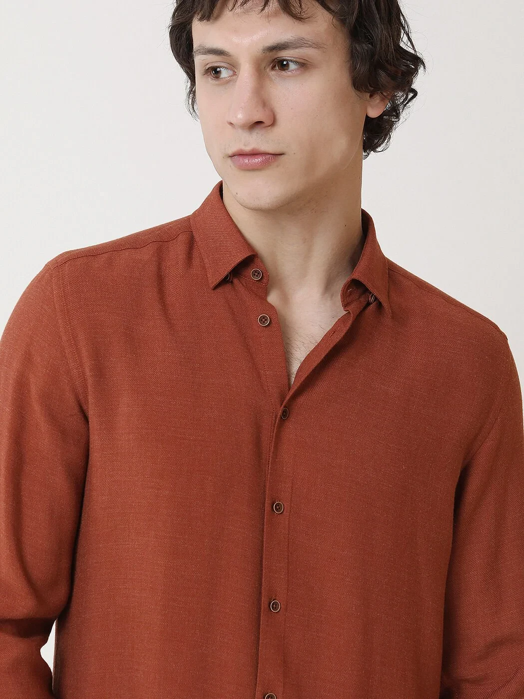 Dark Orange Plain Regular Fit Weaving Casual Shirt - 2