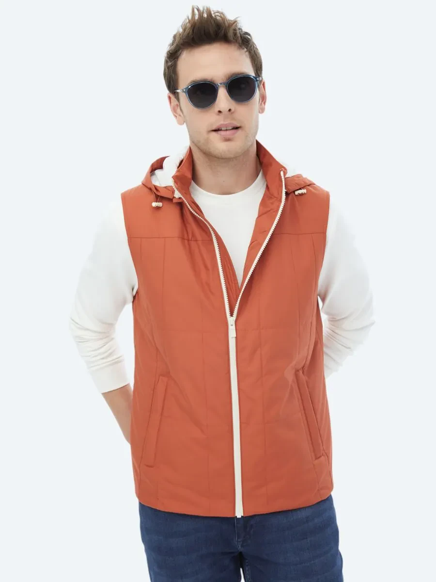 Dark Orange Weaving Puffer Vest - 1