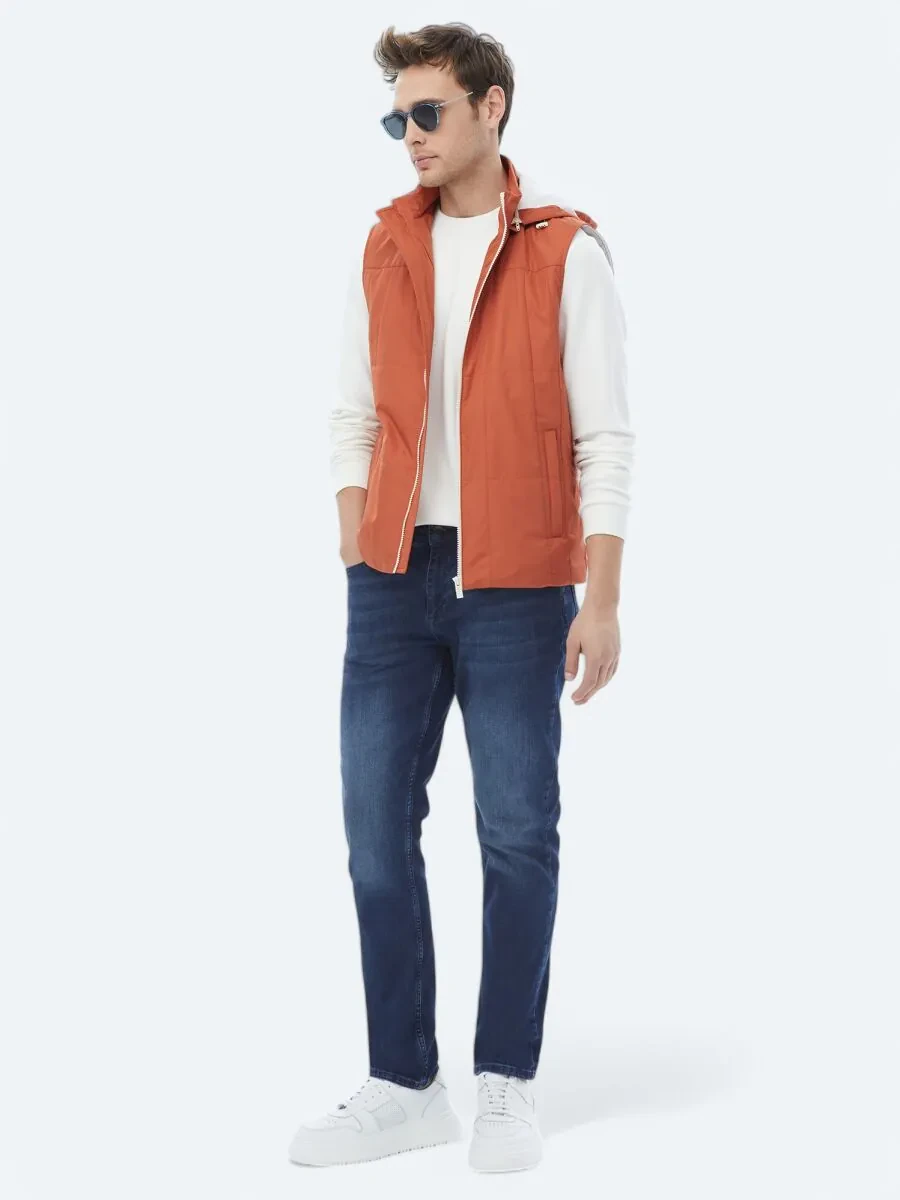 Dark Orange Weaving Puffer Vest - 2