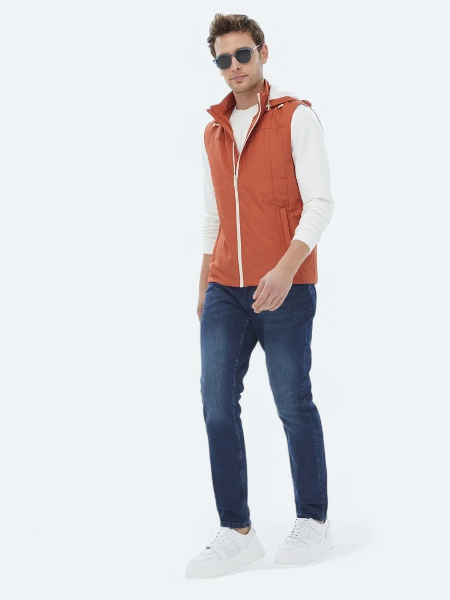 Dark Orange Weaving Puffer Vest 
