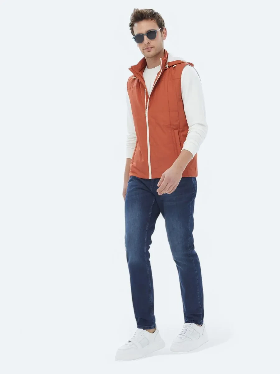 Dark Orange Weaving Puffer Vest - 4
