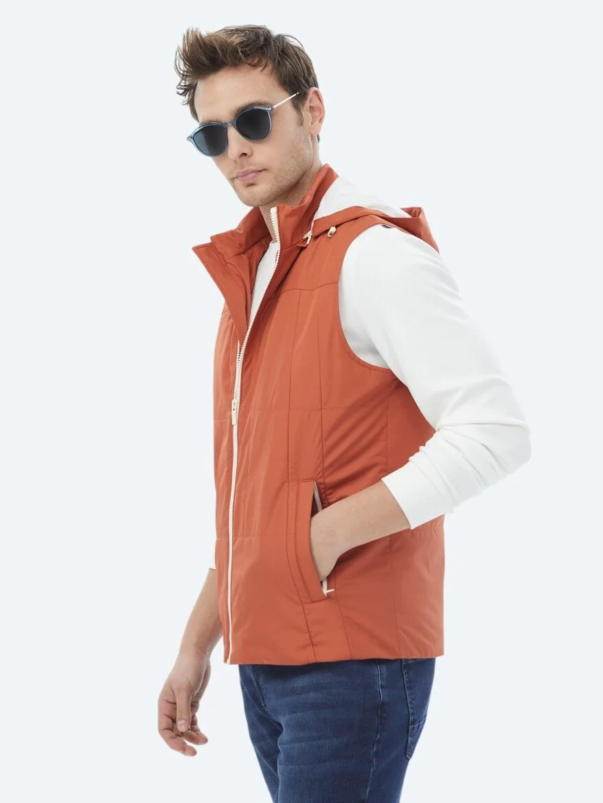 Dark Orange Weaving Puffer Vest - 5
