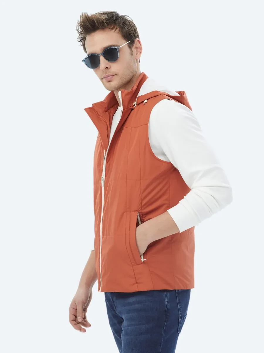 Dark Orange Weaving Puffer Vest - 5