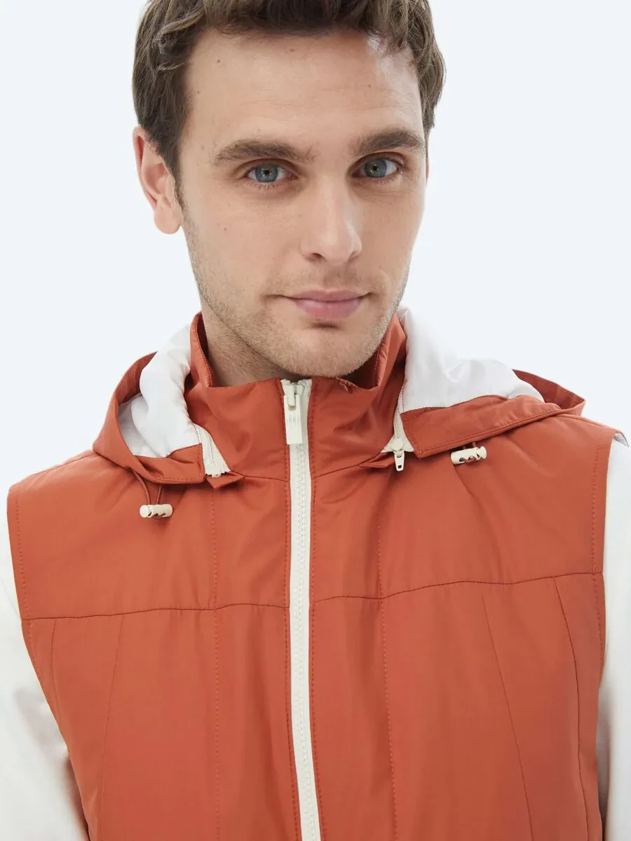 Dark Orange Weaving Puffer Vest - 6