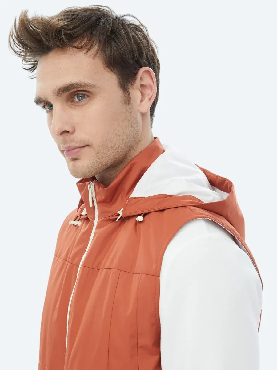 Dark Orange Weaving Puffer Vest - 7